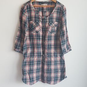 AIGLE S 100% Linen Plaid Tunic Dress Small